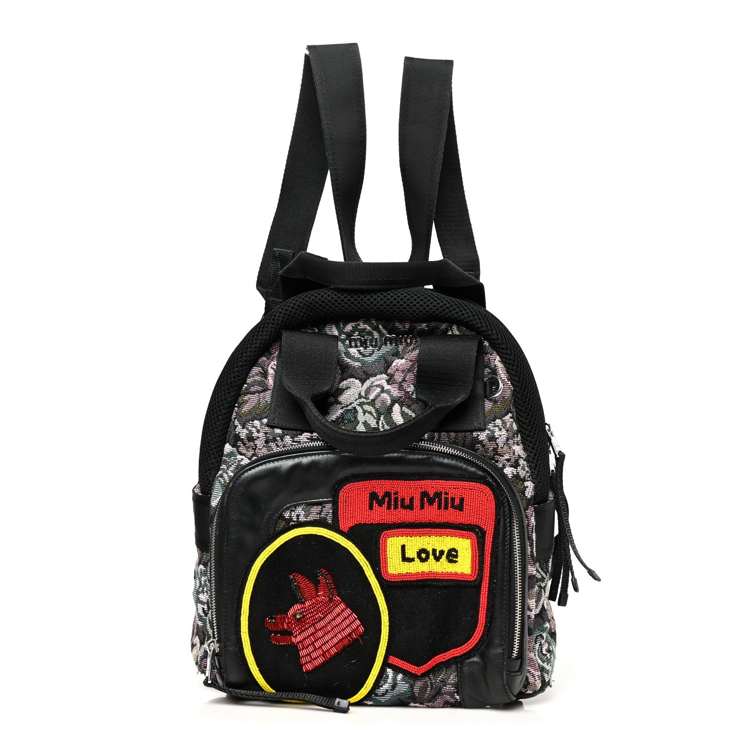 Miu Miu Nylon Tapestry Embellished Patches Backpack Multicolor 1 of 11