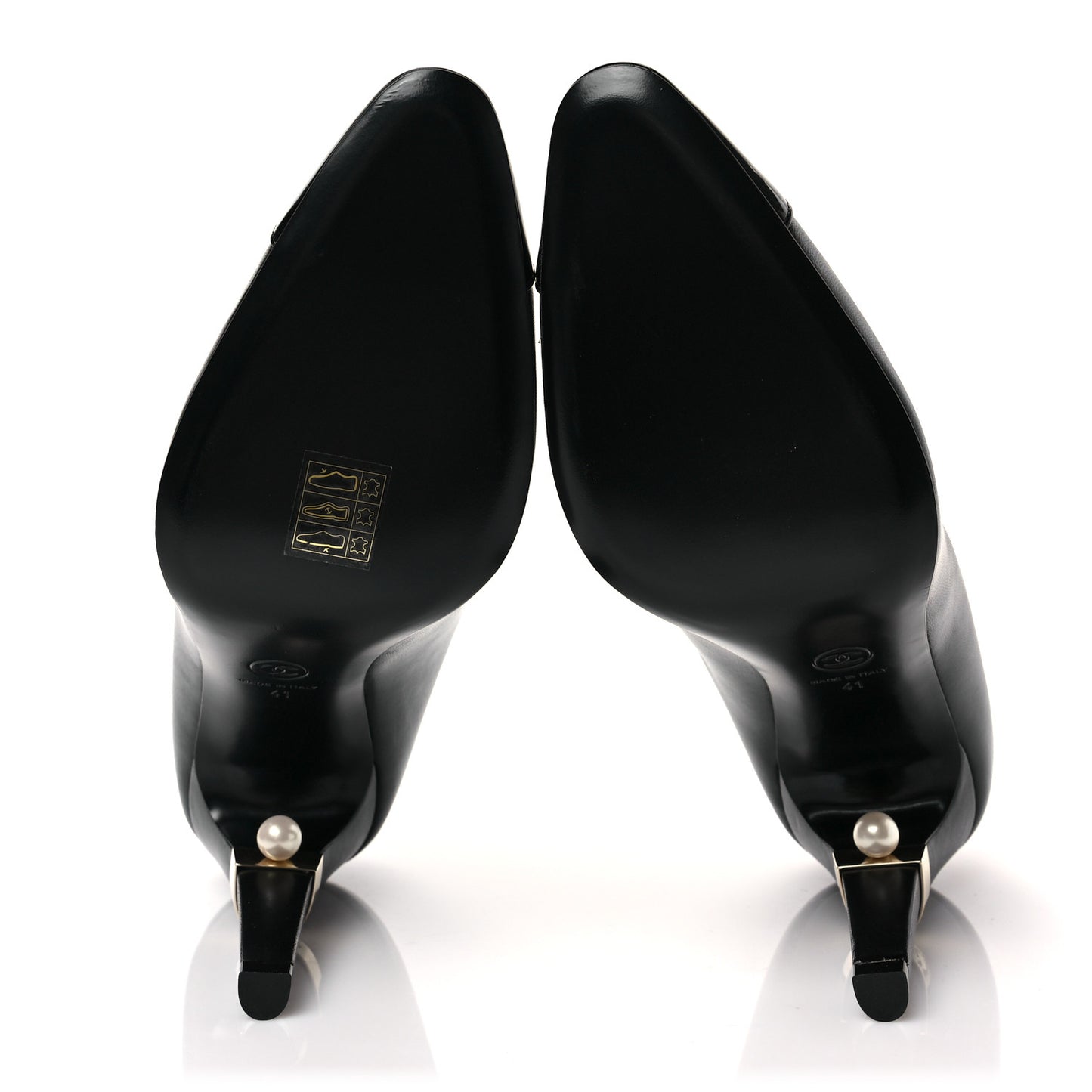 Lambskin Patent Cap Toe Pearl Pumps 41 Black