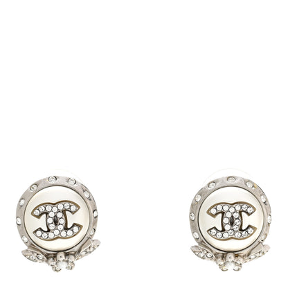 Chanel Pearl Crystal CC Round Earrings Silver 1 of 5
