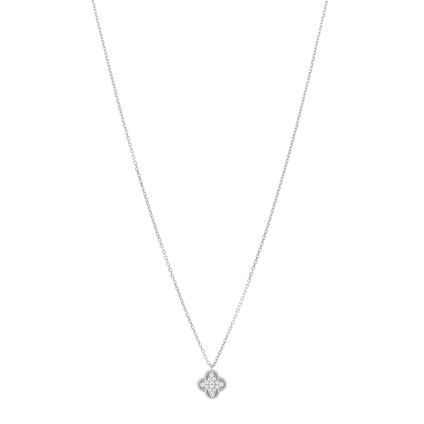 VAN CLEEF & ARPELS 18K White Gold Diamond Sweet Alhambra Pendant Necklace