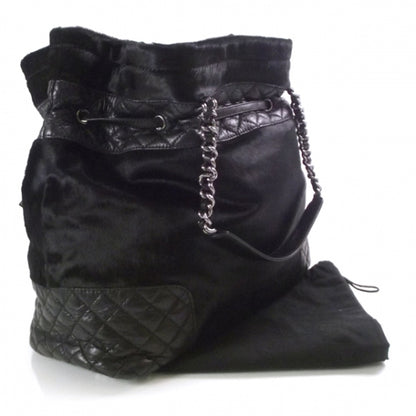 Chanel Pony Hair Quilted Drawstring Tote Black 3 of 10