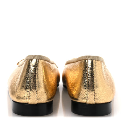 Chanel Metallic Crackled Laminated Calfskin CC Cap Toe Ballerina Flats 37.5 Gold Silver 7 of 11