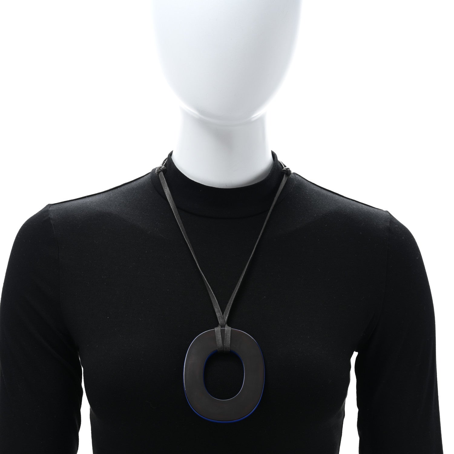 Hermes Buffalo Horn Lacquered Isthme Pendant Necklace Bleu 3 of 4