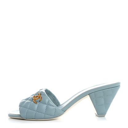 Chanel Lambskin Quilted Textured CC Mules 39 Light Blue 1 of 9