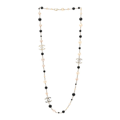 Chanel Pearl Crystal Baguette Beaded CC Long Necklace Black Gold 3 of 6