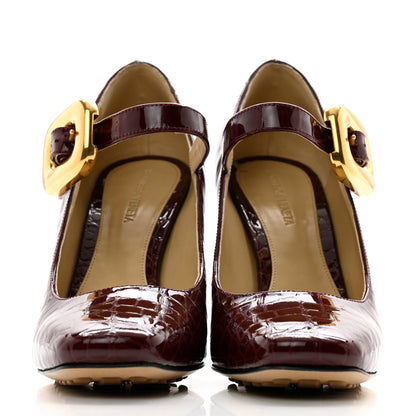 Bottega Veneta Glossy Calfskin Crocodile Embossed Mostra Mary Jane 90 MM Pumps 40 Merlot 2 of 10