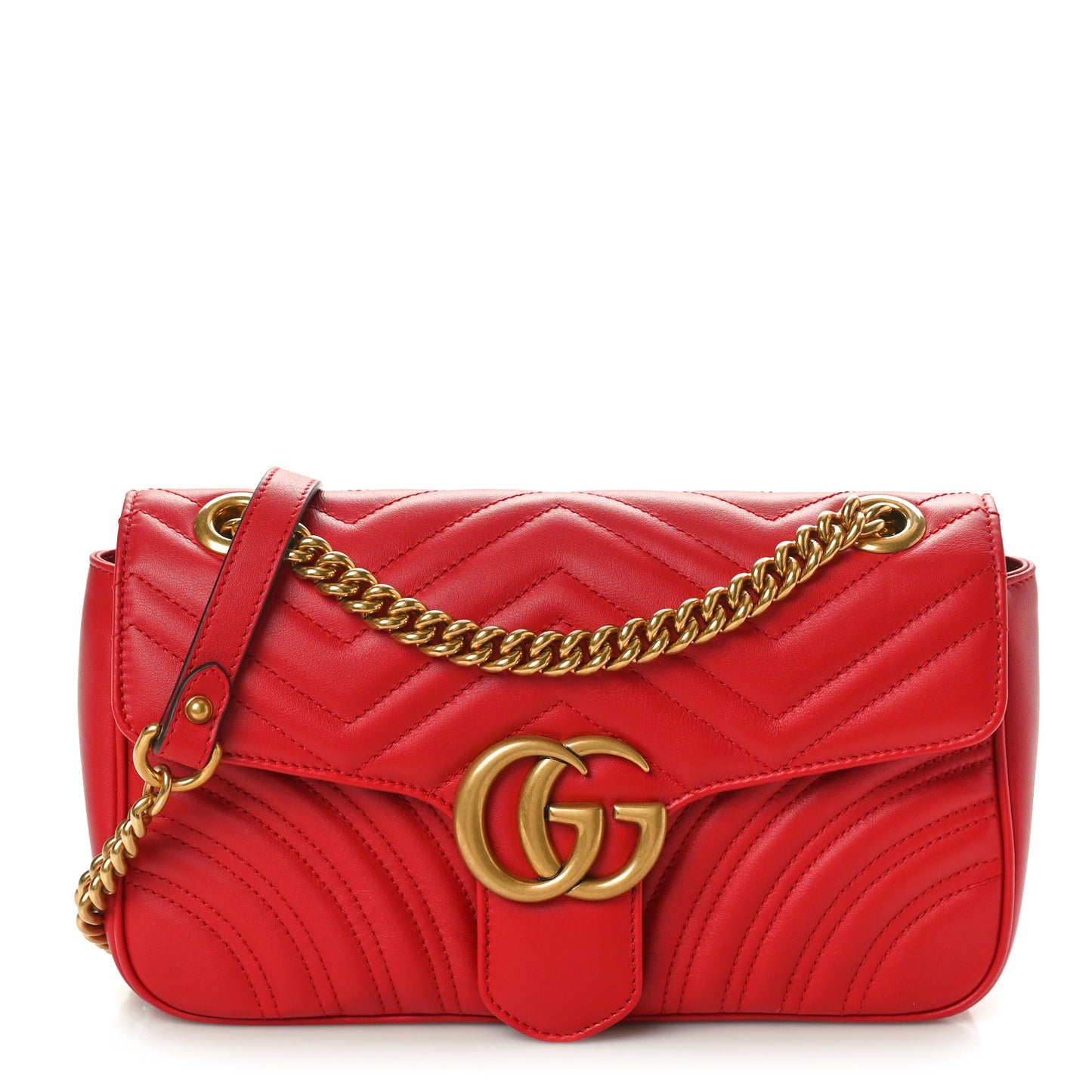Calfskin Matelasse Small GG Marmont Shoulder Bag Hibiscus Red