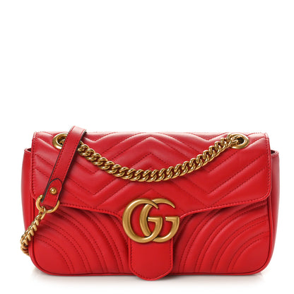 Gucci Calfskin Matelasse Small GG Marmont Shoulder Bag Hibiscus Red 1 of 10