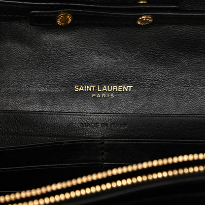 Saint Laurent Lambskin Matelasse Chevron Monogram Sulpice Chain Wallet Black 10 of 26
