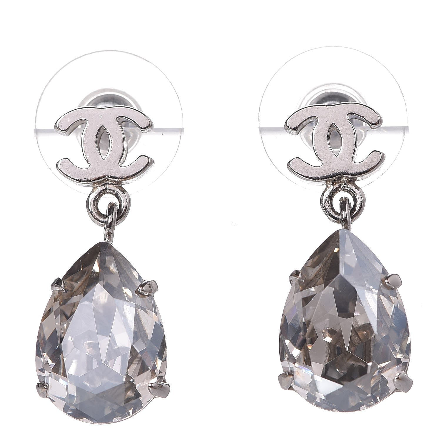 Chanel Crystal CC Drop Earrings Silver 1 of 4