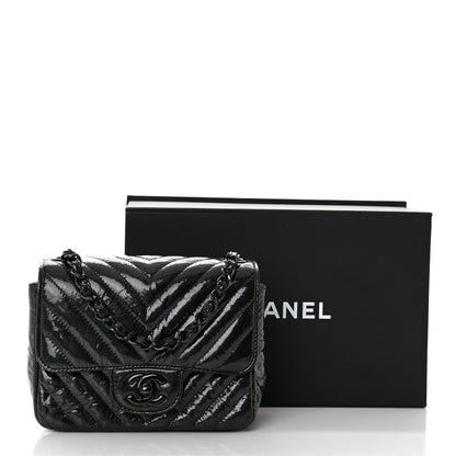 Chanel Metallic Crumpled Calfskin Chevron Quilted Mini Square Flap Black 11 of 11