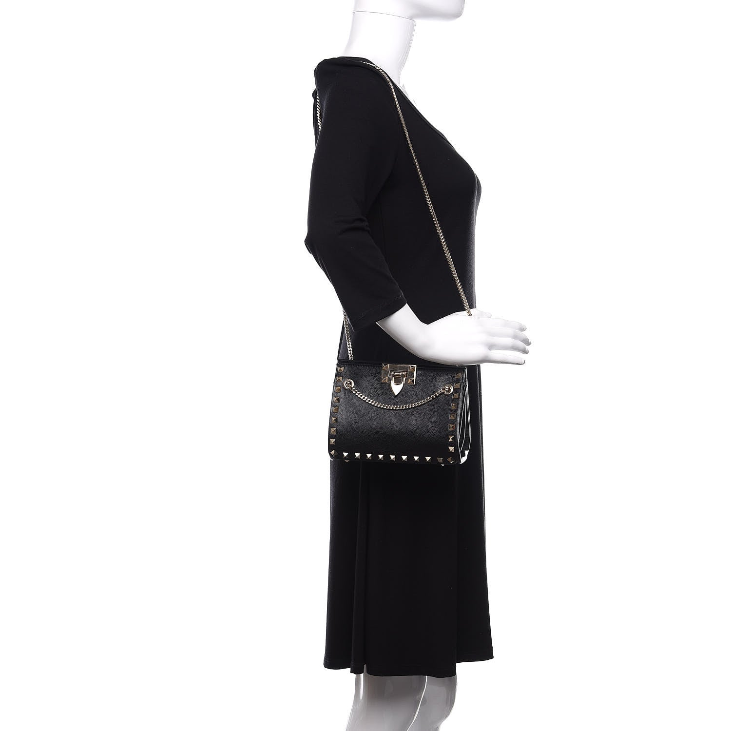 Valentino Garavani Calfskin Rockstud Mini Chain Shoulder Bag Black 3 of 10