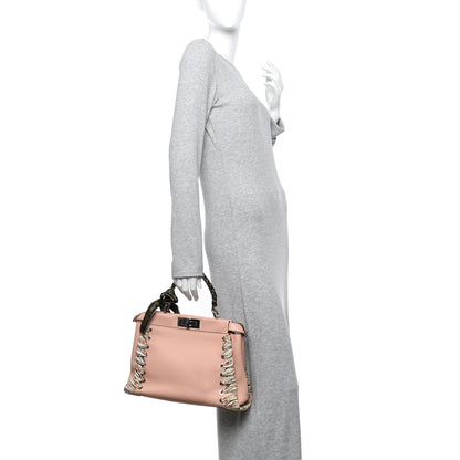 Fendi Vitello Seta Shiny Nappa Ribbon Lace Up Floral Medium Peekaboo Iconic Satchel Baby Pink Multicolor 2 of 11