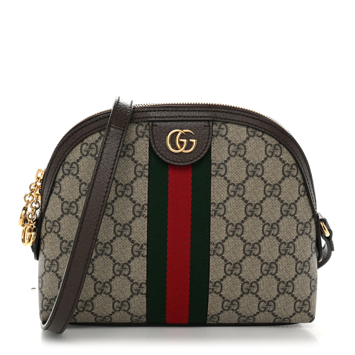 Gucci GG Supreme Monogram Textured Dollar Calfskin Web Small Ophidia Dome Shoulder Bag Beige Ebony New Acero 1 of 10