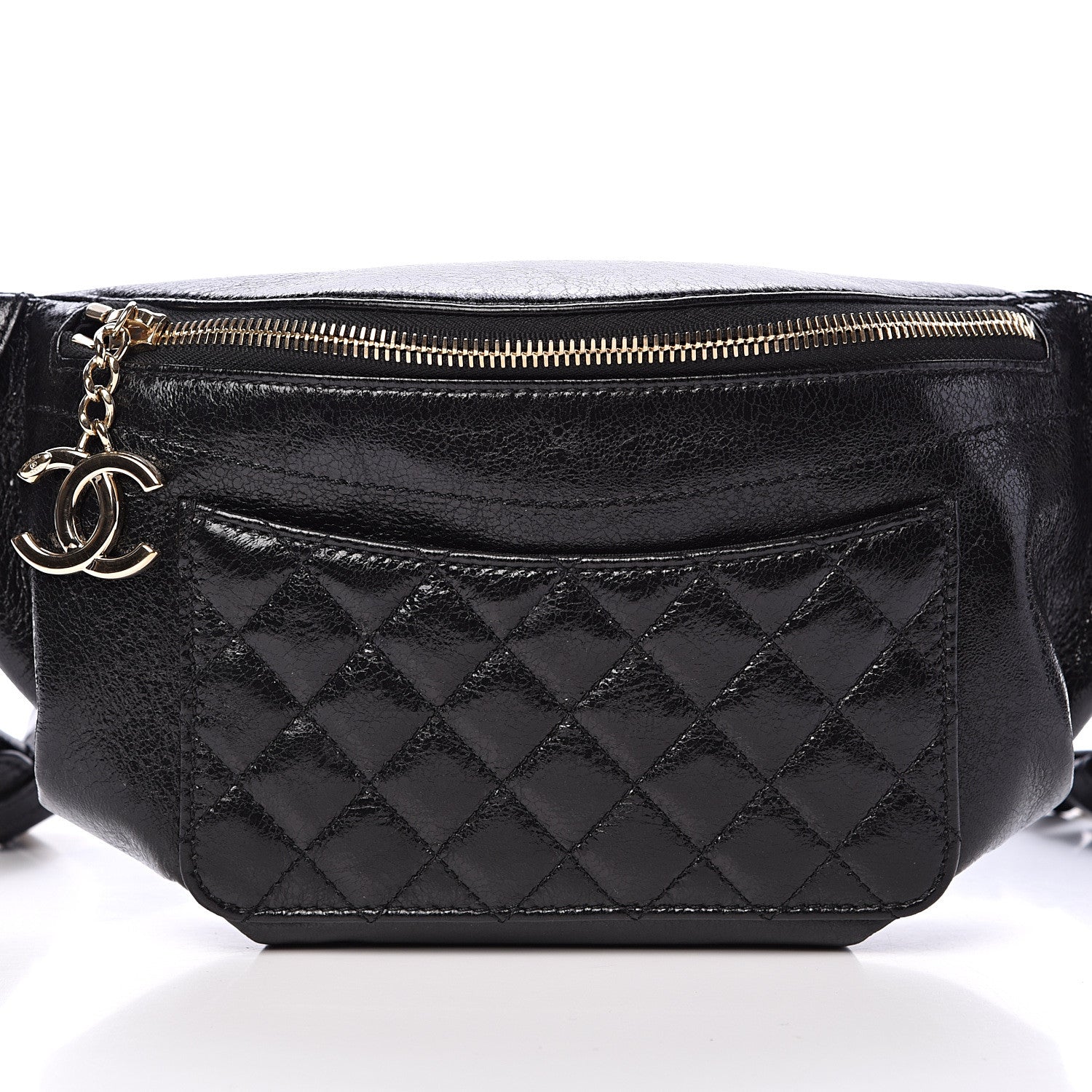 Chanel Crumpled Glazed Lambskin Quilted Waist Bag Fanny Pack Black 7 of 10