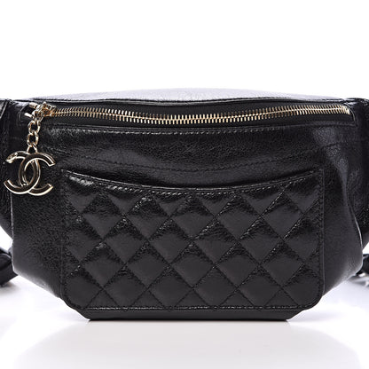 Chanel Crumpled Glazed Lambskin Quilted Waist Bag Fanny Pack Black 7 of 10