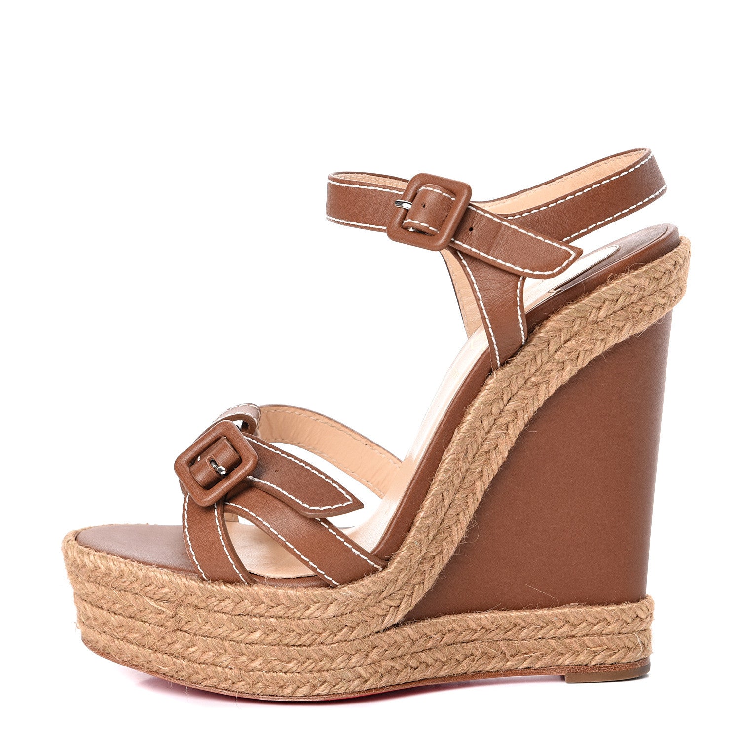 Christian Louboutin Calfskin Rope Zero Problem 140 Espadrille Wedges 37 Cognac 1 of 12