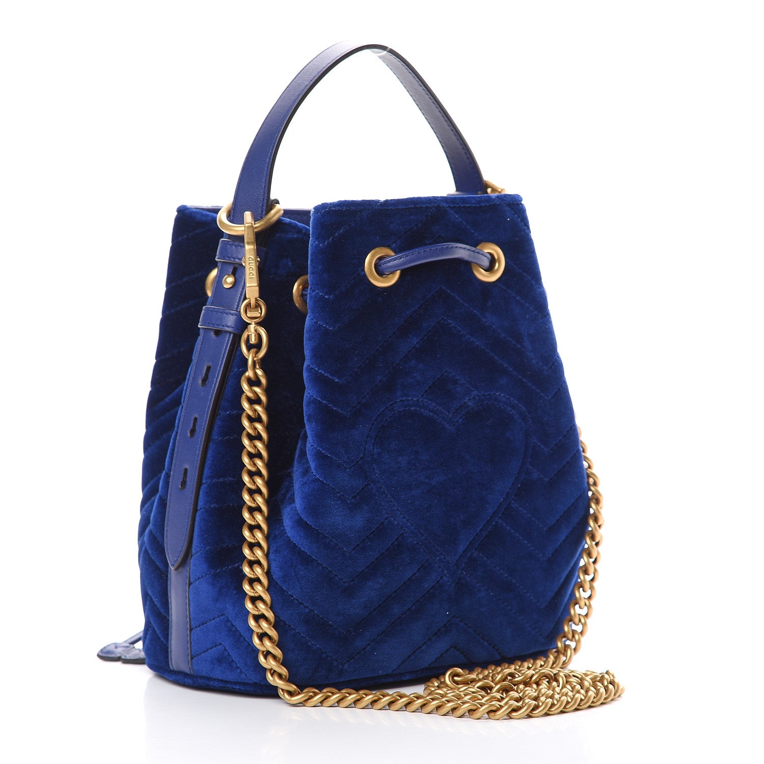 Gucci Velvet Matelasse GG Marmont Bucket Bag Cobalt Blue 2 of 9