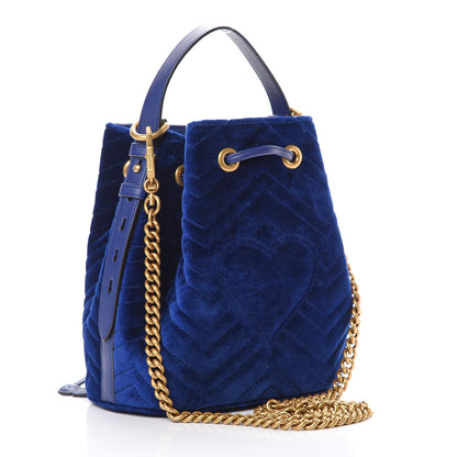 Gucci Velvet Matelasse GG Marmont Bucket Bag Cobalt Blue 2 of 9