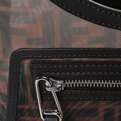 Fendi Mesh Vitello Century Cuoio FF 1974 Small Runaway Shopper Tote Marrone Black Ebano 10 of 16