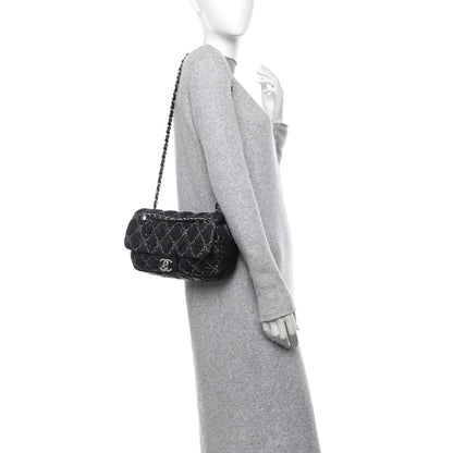 Chanel Nylon Quilted Tweed Stitch Medium Bubble Flap Black 2 of 10