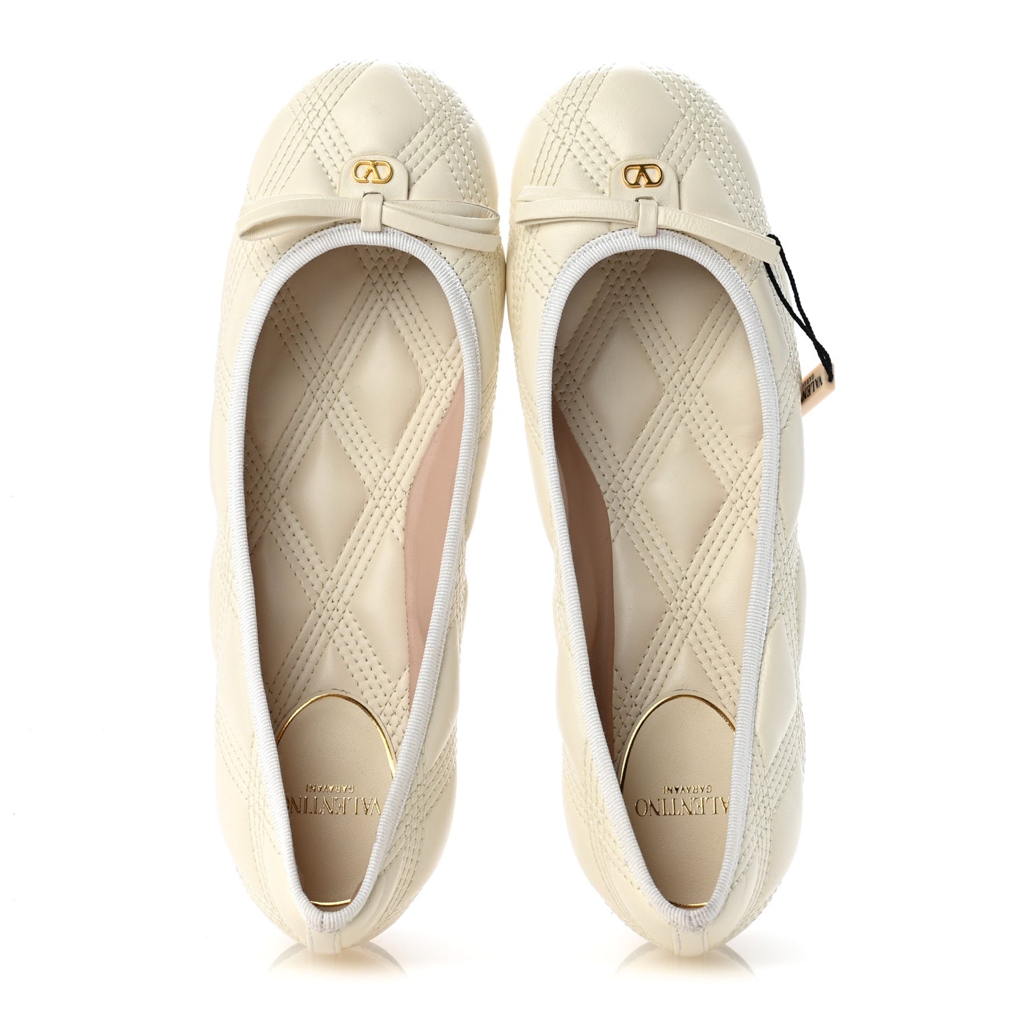 Nappa Quilted Bow Ballerina Flats 38.5 Ivory