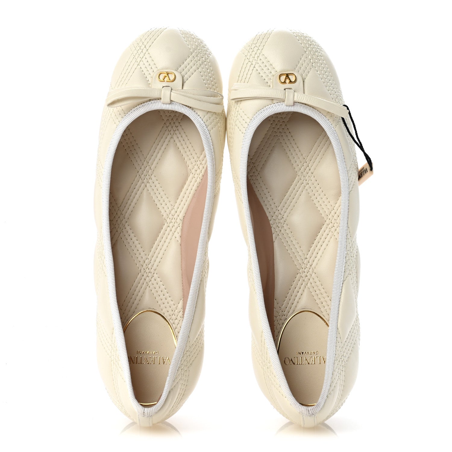 Valentino Garavani Nappa Quilted Bow Ballerina Flats 38.5 Ivory 2 of 10
