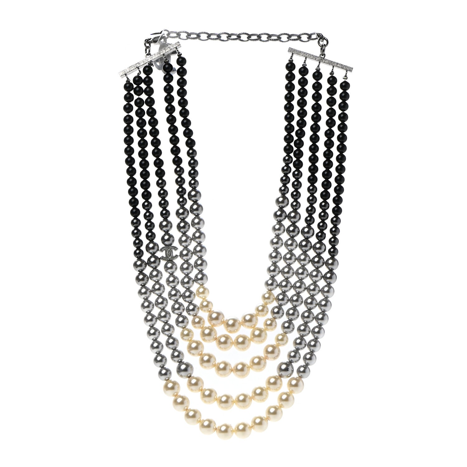Chanel Graduated Pearl CC Multi Strand Short Necklace Ruthenium Grey Black 3 of 6
