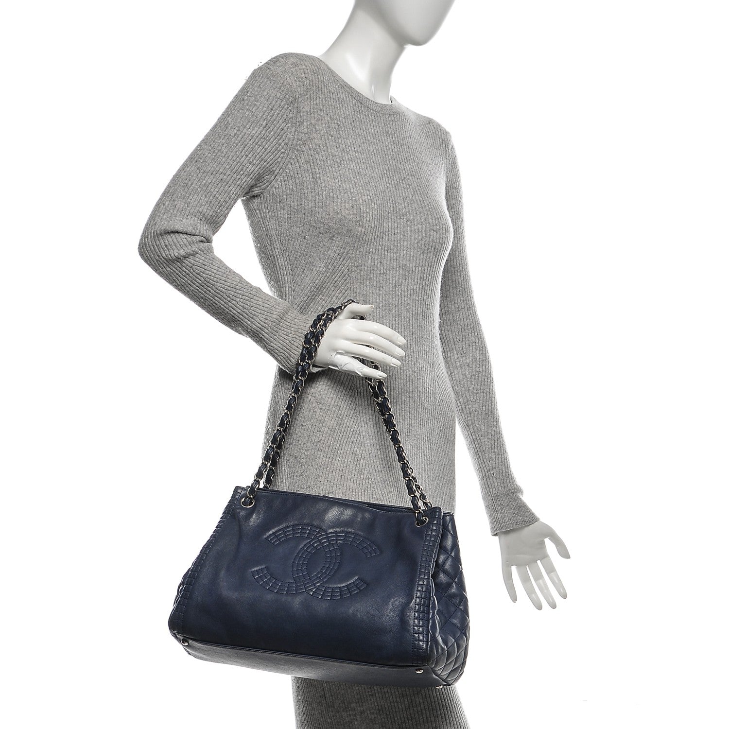 Chanel Calfskin Coco Bengal Open Accordion Tote Blue 2 of 8