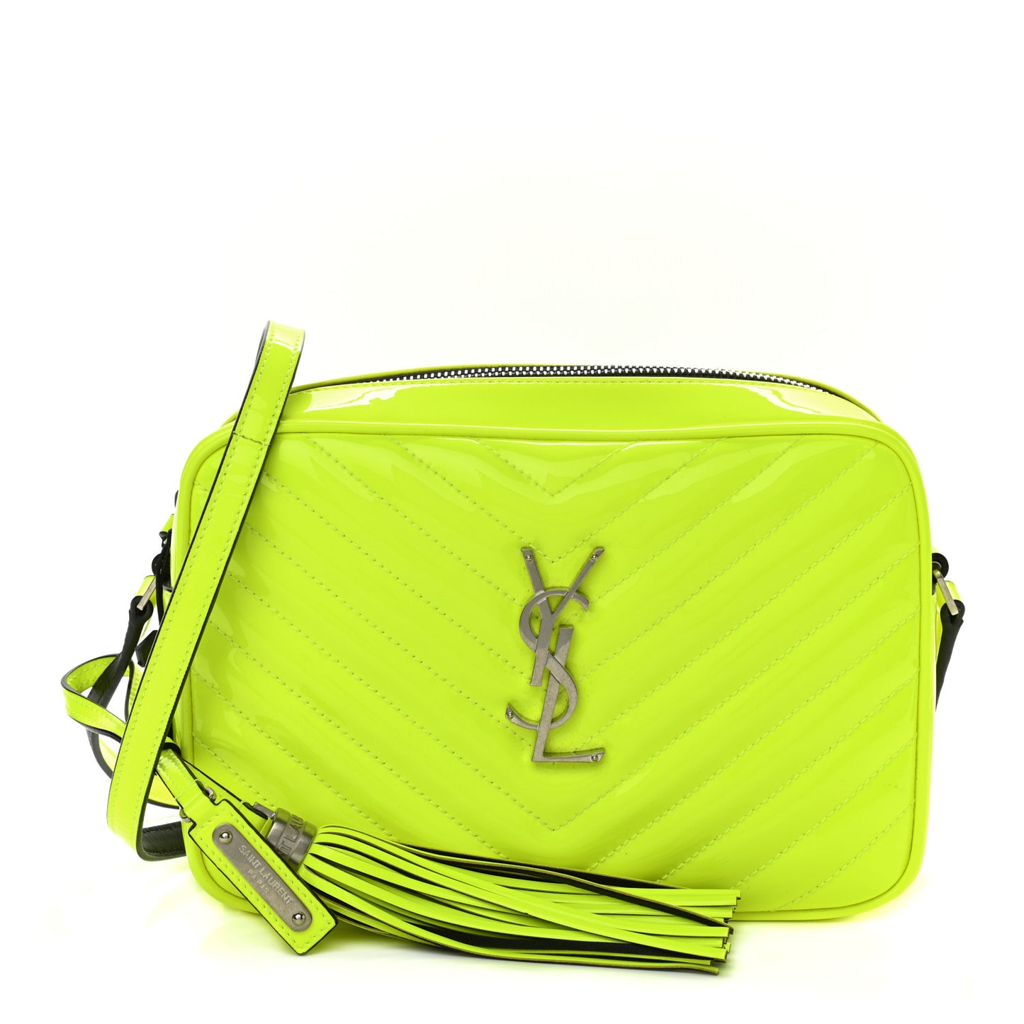 Patent Calfskin Matelasse Monogram Lou Camera Bag Neon Yellow