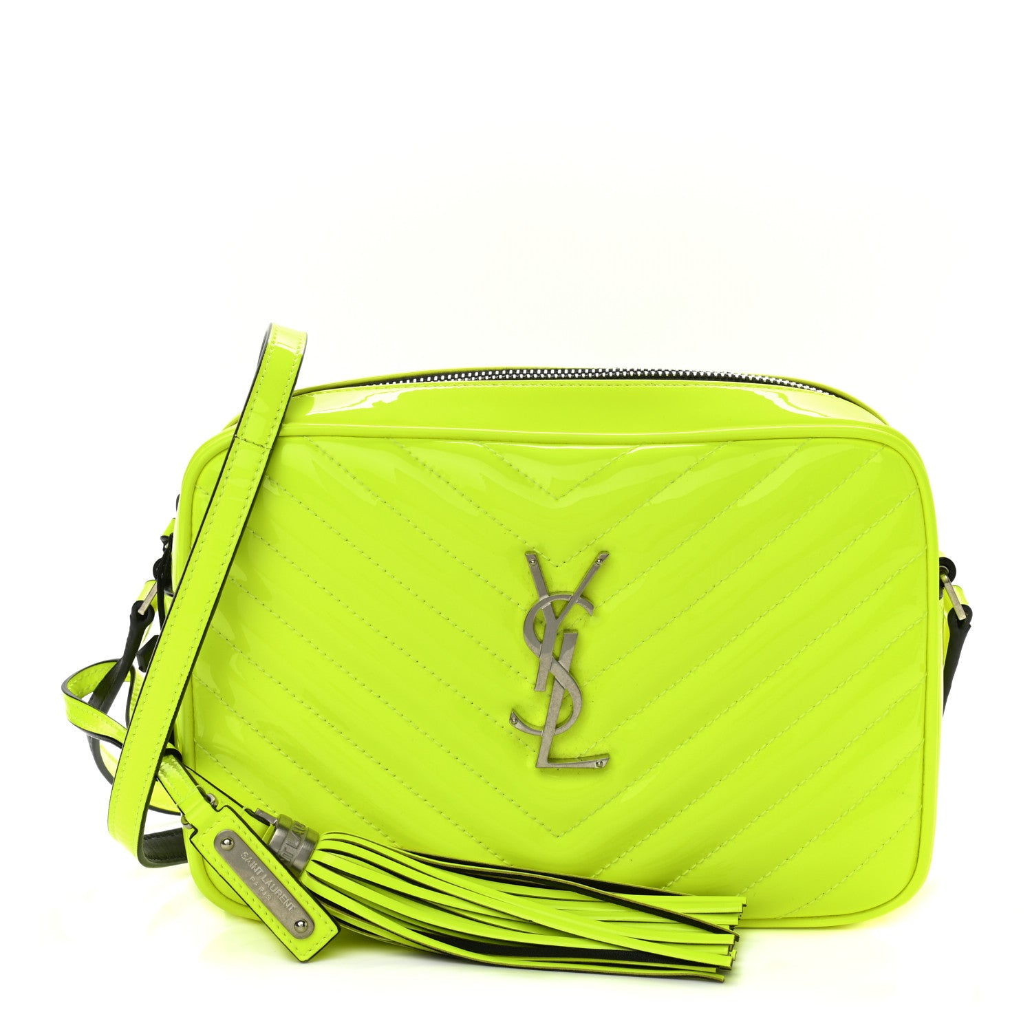 Saint Laurent Patent Calfskin Matelasse Monogram Lou Camera Bag Neon Yellow 1 of 10