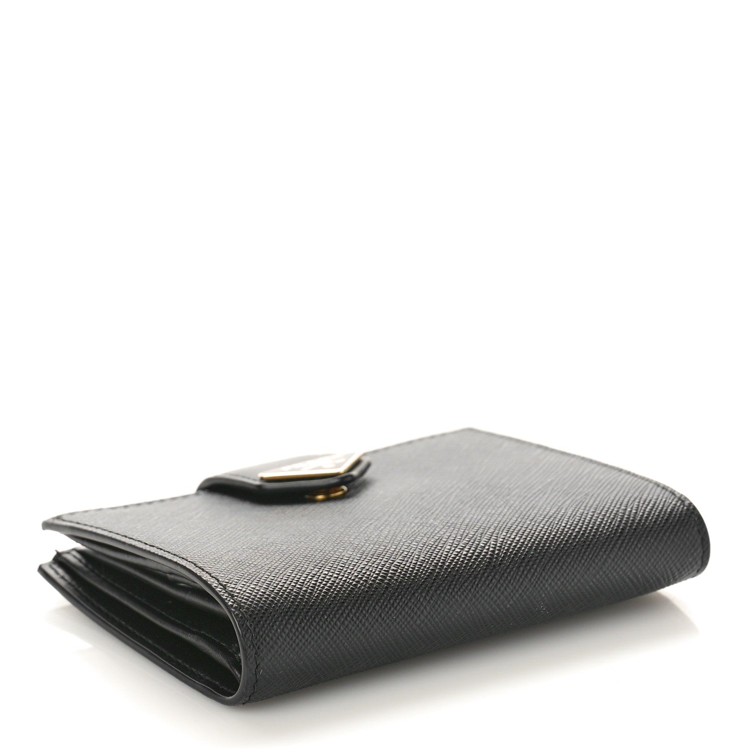 Prada Saffiano Small Triangle Bi-Fold Tab Wallet Black 4 of 8