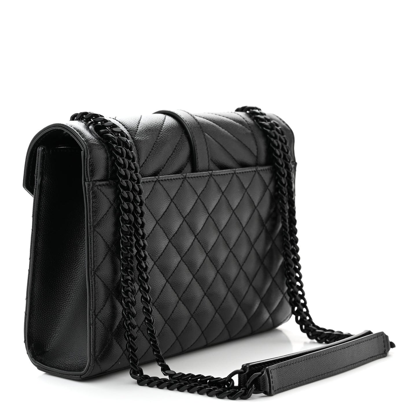 Grain De Poudre Textured Mixed Matelasse Triquilt Medium Monogram Monochrome Satchel Black