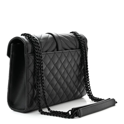 Saint Laurent Grain De Poudre Textured Mixed Matelasse Triquilt Medium Monogram Monochrome Satchel Black 3 of 11