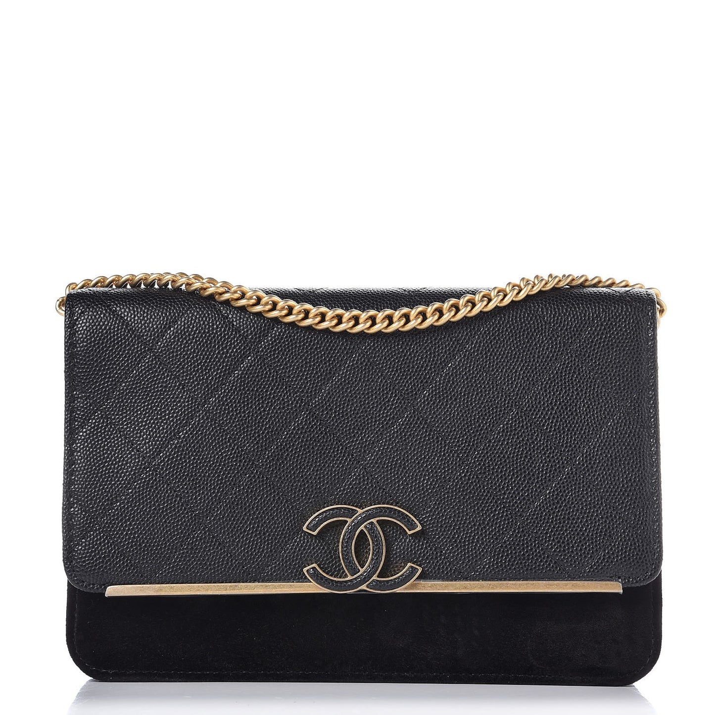 Caviar Suede Stitched Lady Coco Wallet On Chain WOC Black