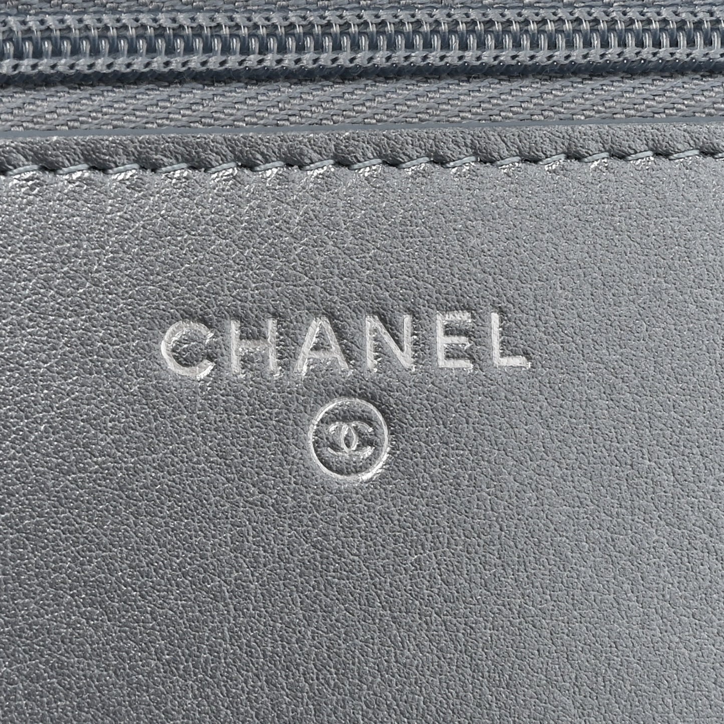 Metallic Lambskin Quilted Wallet On Chain WOC Silver