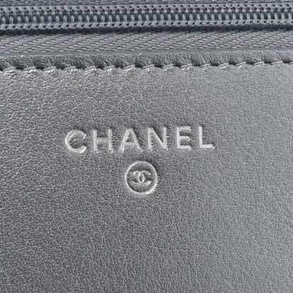 Chanel Metallic Lambskin Quilted Wallet On Chain WOC Silver 6 of 12