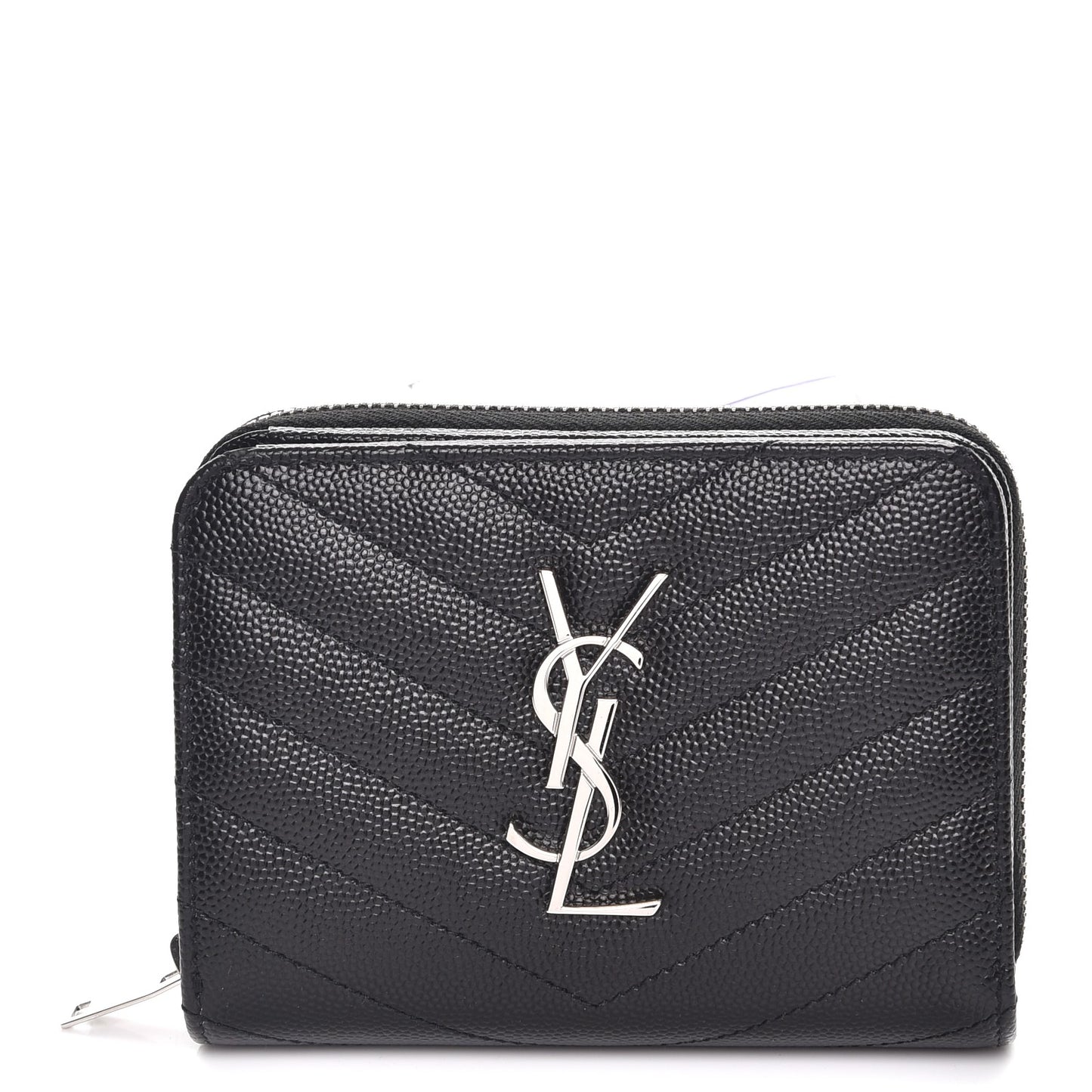 Grain De Poudre Matelasse Chevron Monogram Compact Zip Around Wallet Black