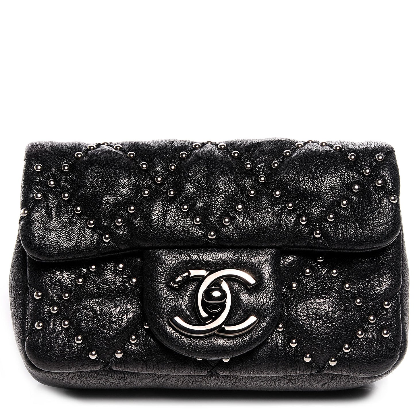 Lambskin Studded Metal Beauty Mini Flap Black