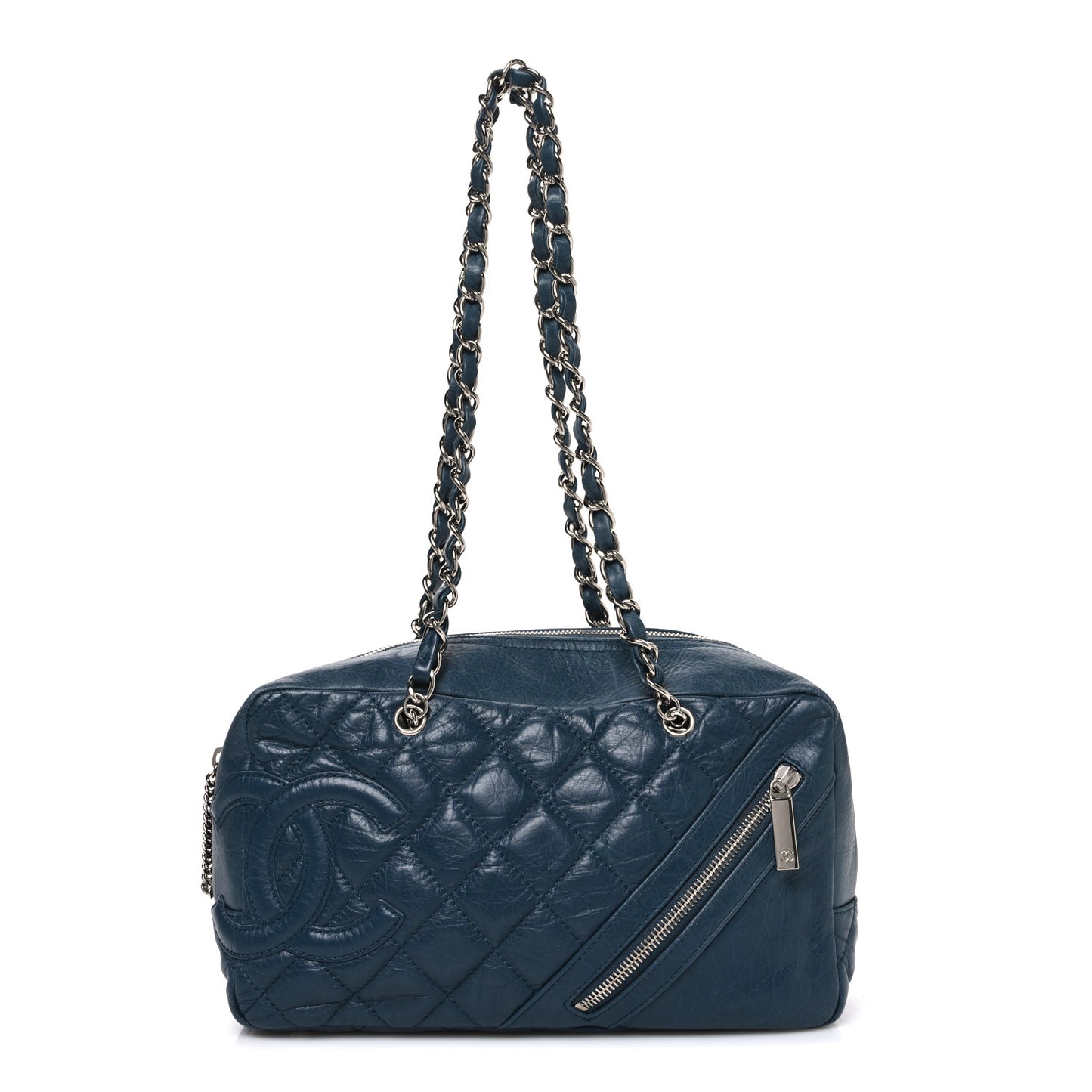 Aged Calfskin Quilted Cotton Club Bowler Blue