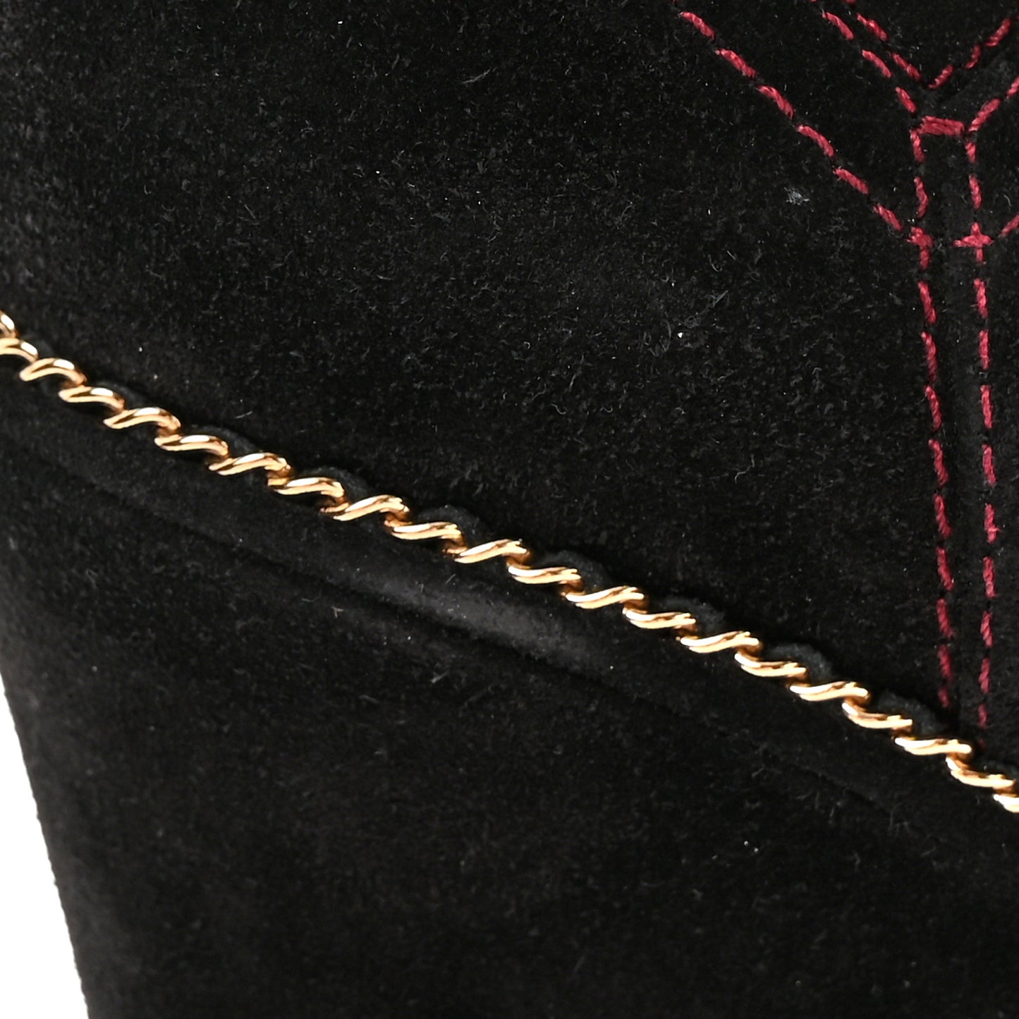 Suede Calfskin Chain Around High Boots 40 Black