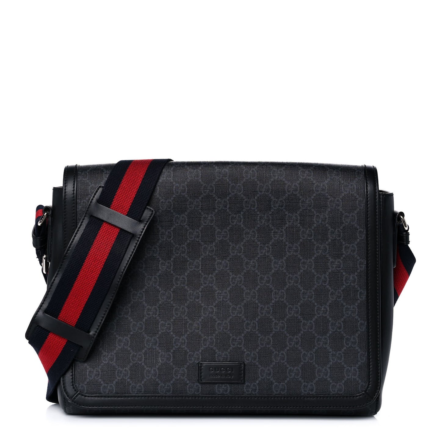 GG Supreme Monogram Web Flap Messenger Bag Black Grey
