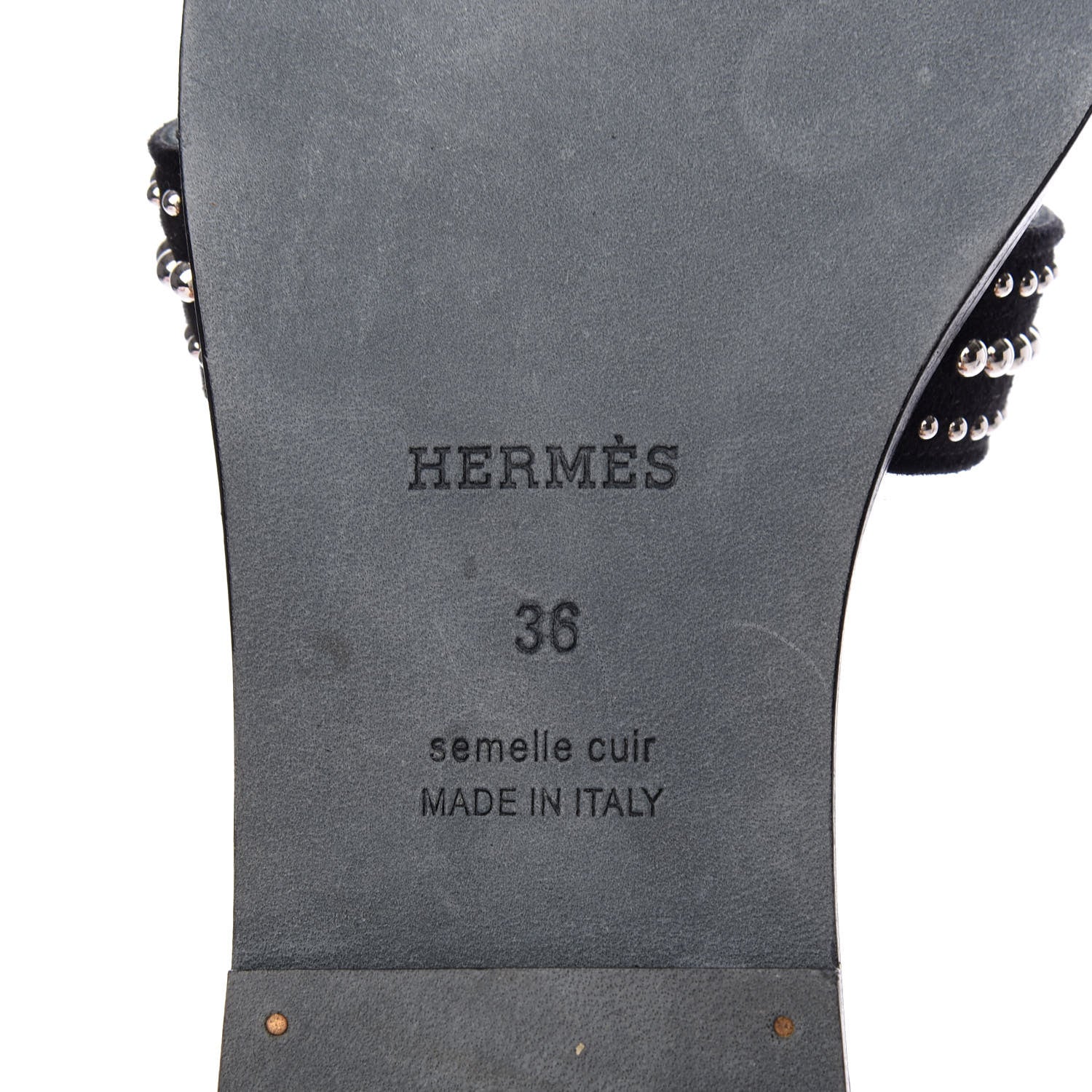 Hermes Suede Goatskin Studded Oran Sandals 36 Black 8 of 10