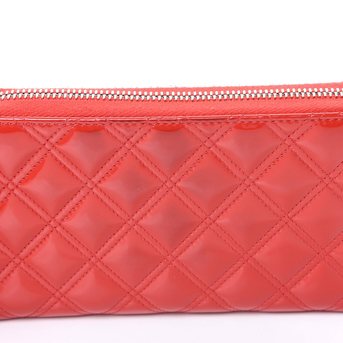Patent Quilted Double Stitched Zip Around Wallet Red