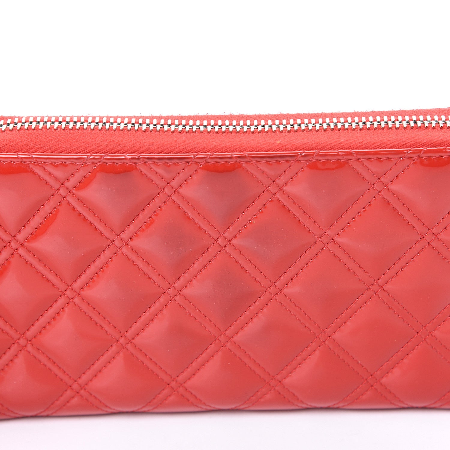Chanel Patent Quilted Double Stitched Zip Around Wallet Red 8 of 11