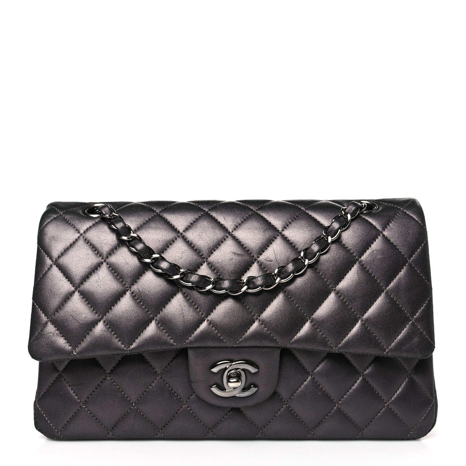 Chanel Metallic Lambskin Quilted Medium Double Flap Pewter 1 of 10