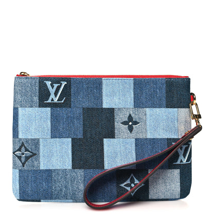 Louis Vuitton Denim Monogram Patchwork City Pouch Blue Rouge 1 of 6