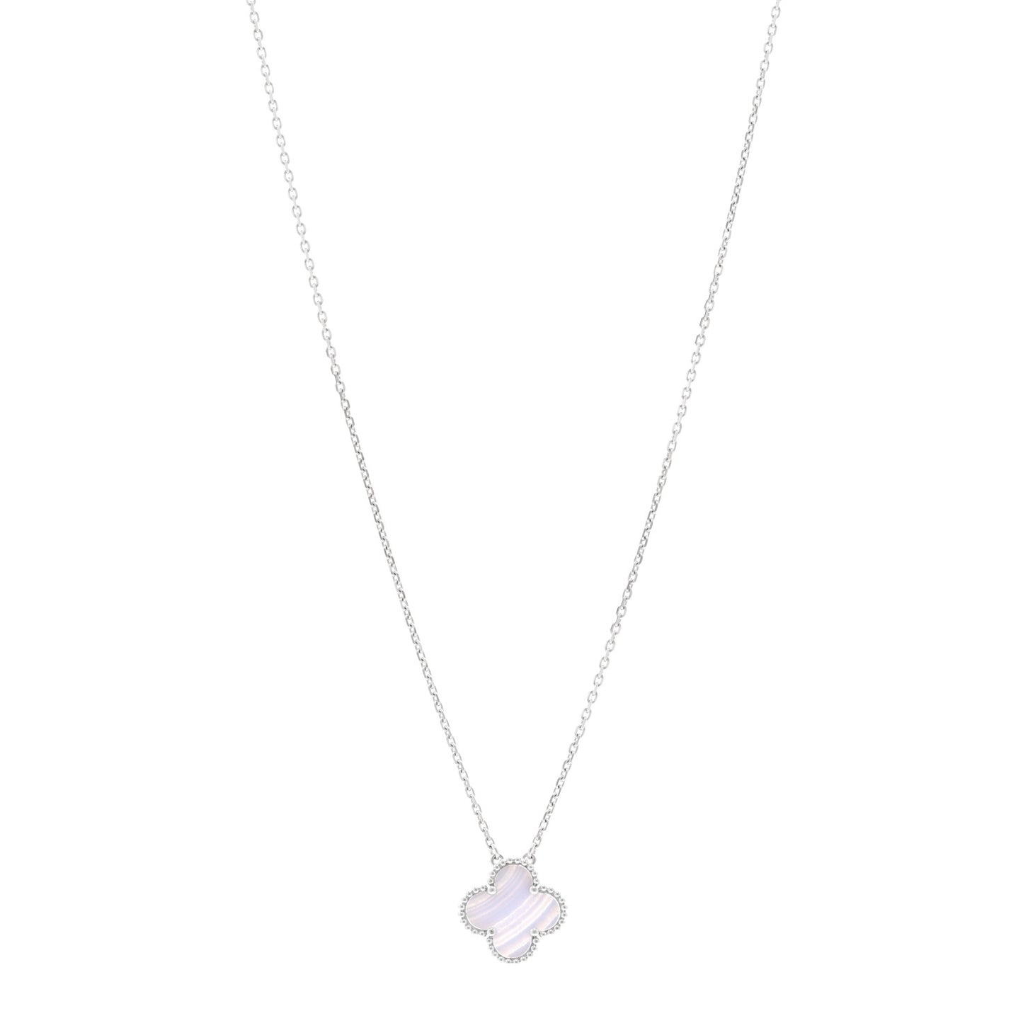 18K White Gold Chalcedony Vintage Alhambra Pendant Necklace