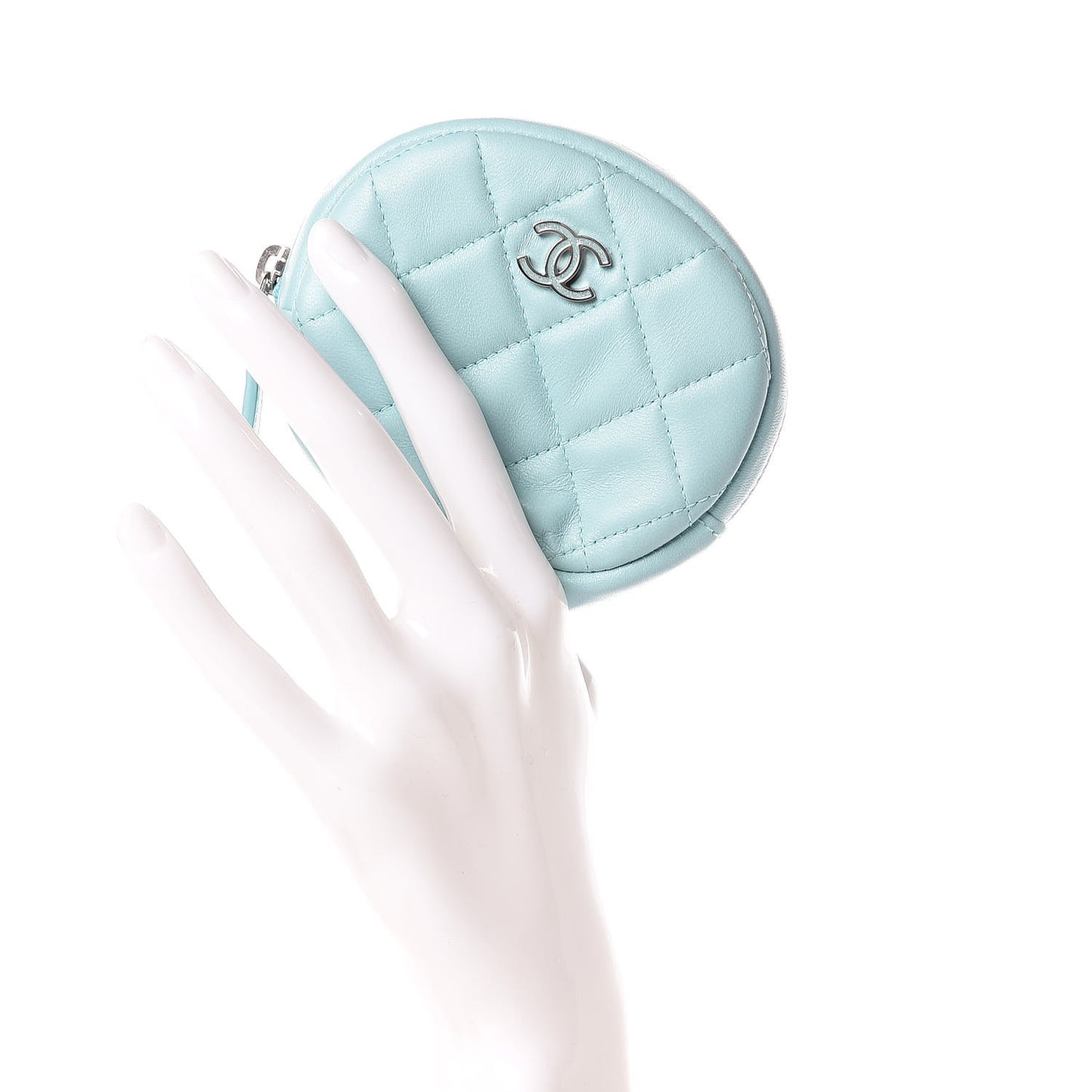 Lambskin Quilted Zip Around Classic Coin Purse Light Blue
