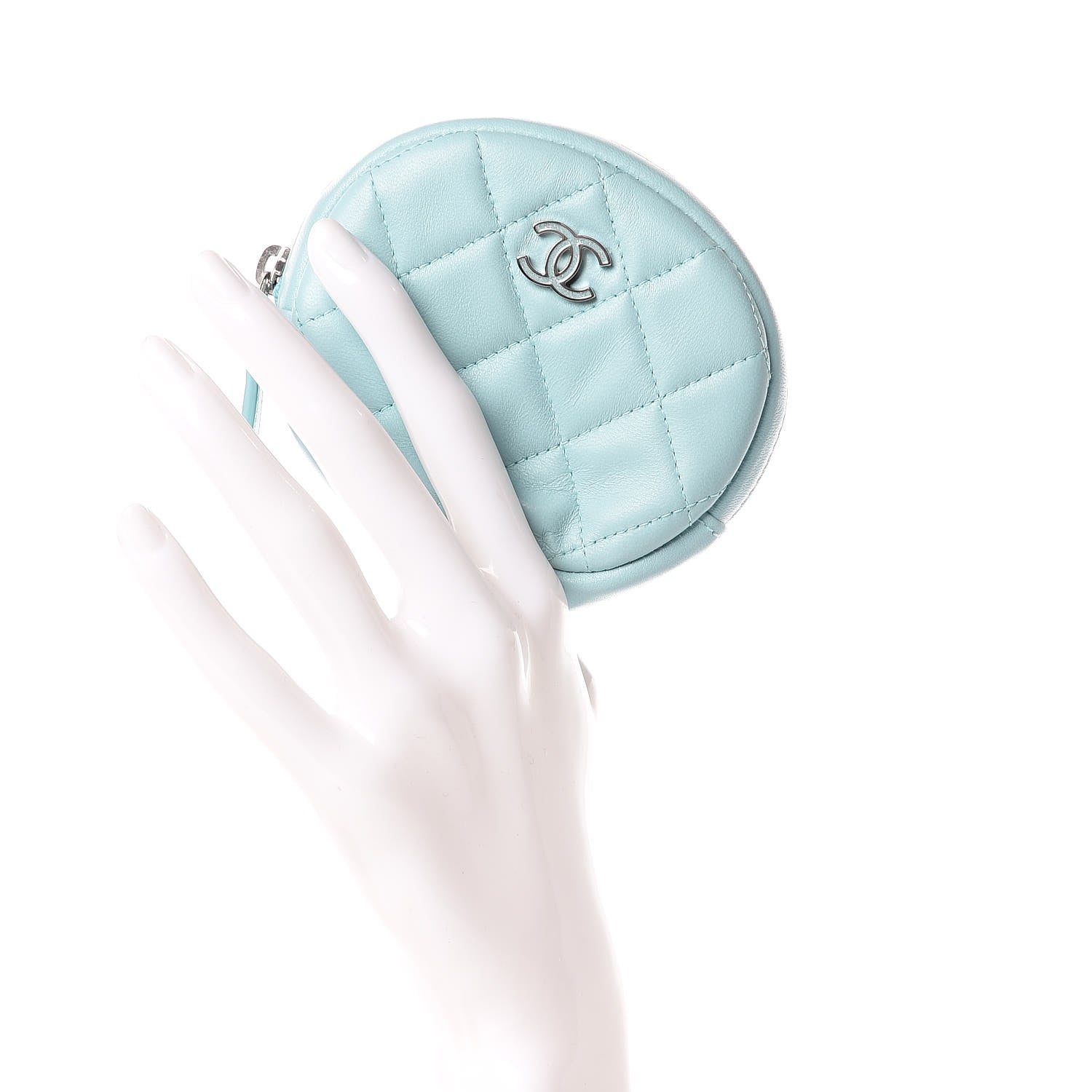 Chanel Lambskin Quilted Zip Around Classic Coin Purse Light Blue 2 of 7